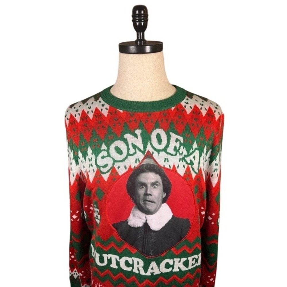 Elf Movie Mens XL Red Green Son of a Nutcracker Ugly Christmas Sweater Buddy